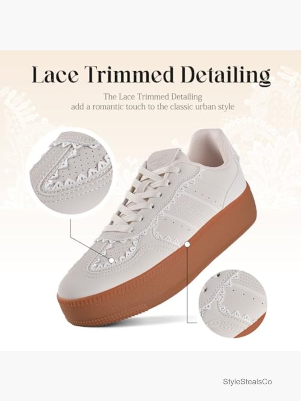 Lace-Up Fashion Platform Chunky Sneakers Memory Foam Comfort Gum Sole - Picture 3 of 7